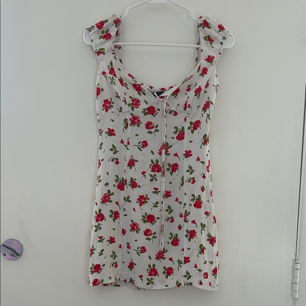 Zara White Floral Dress with Red and Green Accents
